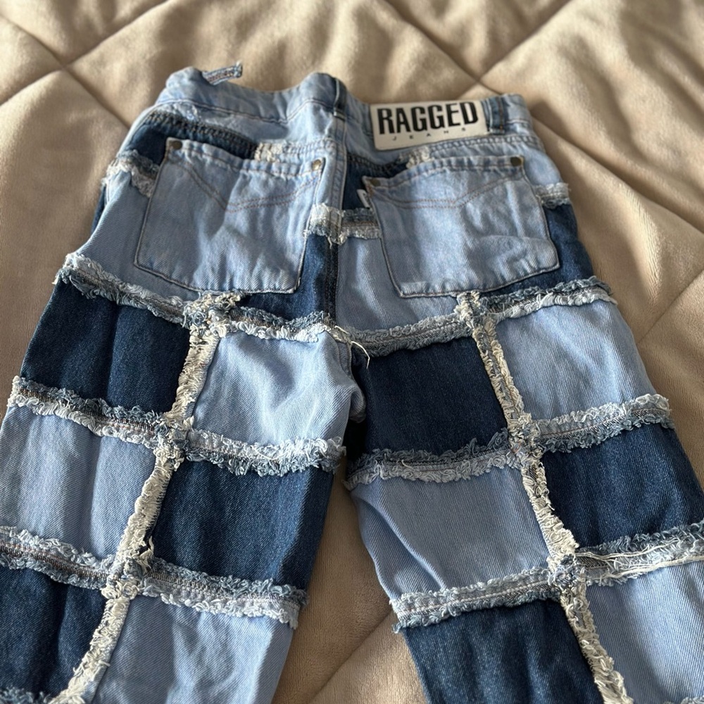 Blue Ankle Cropped Patchwork Jeans